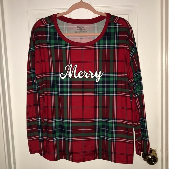 New Joyspun Merry Red and Green Plaid Long Sleeve Pajama Set - Picture 1 of 4